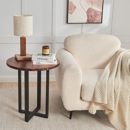 South American Walnut Round End Table: Modern Accent Table