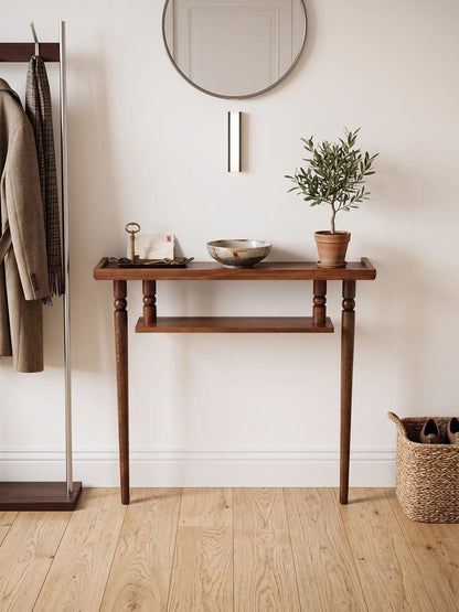 Rustic Narrow Console Table with Shelf; Handmade Solid Wood Entryway Table