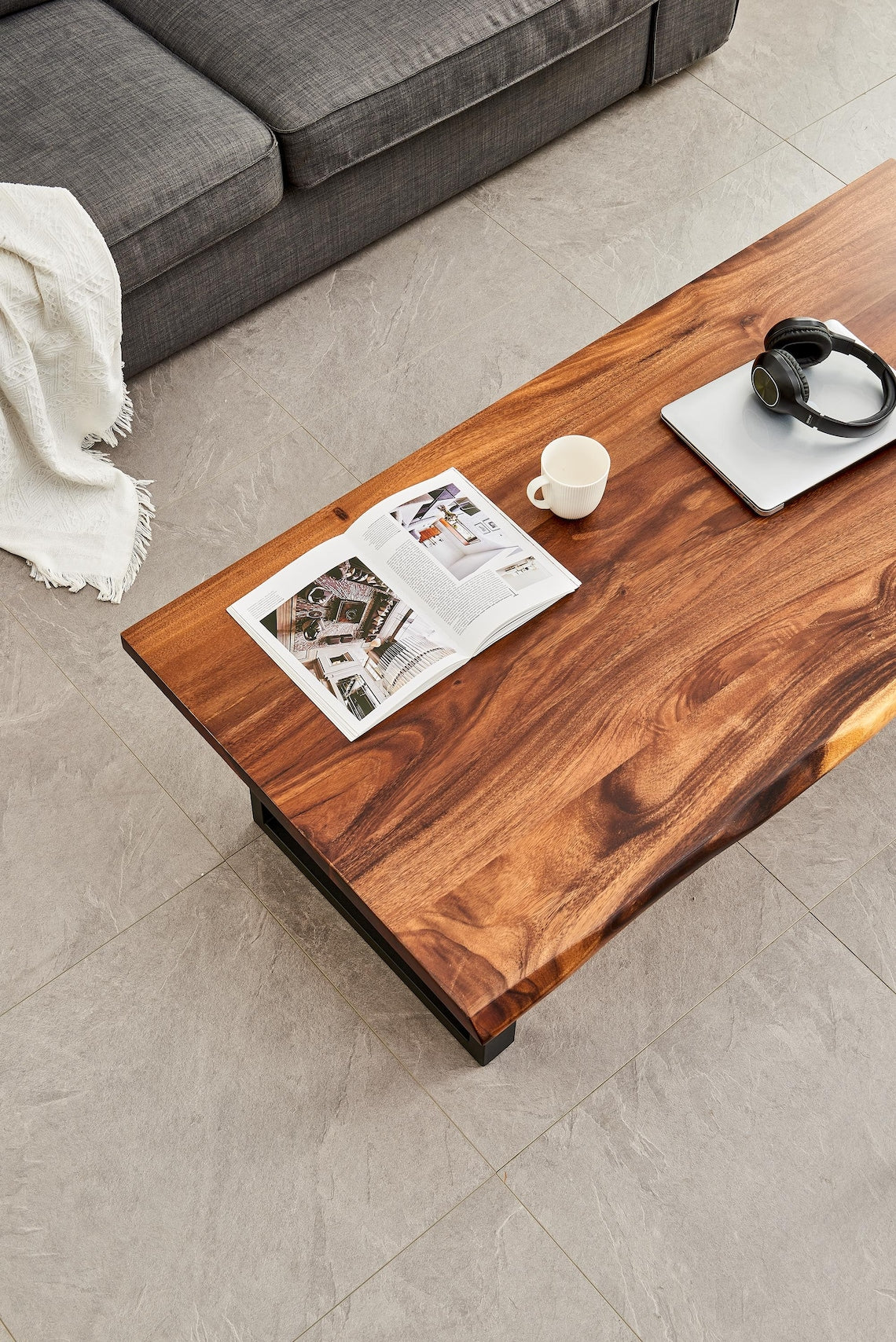 Live Edge South American Walnut Coffee Table - Modern Industrial Design