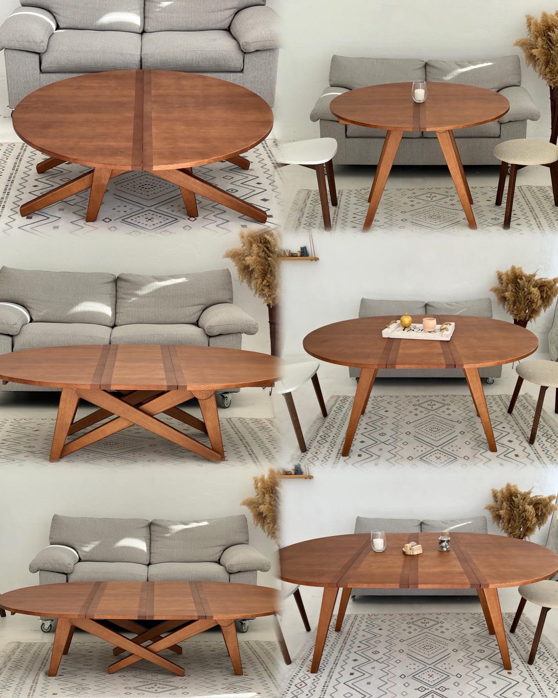 Transformer table 6 in 1, sliding table,round-oval table,dining table, coffee table,ash table, enlarged table, guest table,adjustable height