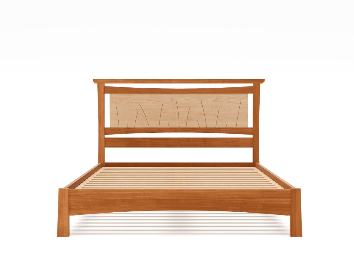 Solid Wood Platform Bed with Slatted Headboard - Coastal "Seaside Bed"