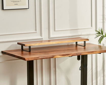 Walnut Monitor Stand: Solid Wood Desk Shelf with Steel Legs
