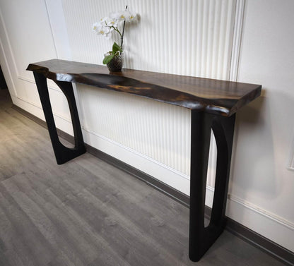Solid Wood Narrow Console Table, Metal Leg Table, Handmade Furniture, Entryway Hall Table,Live Edge Table (Thichkness 1.6 inch- 4 cm)