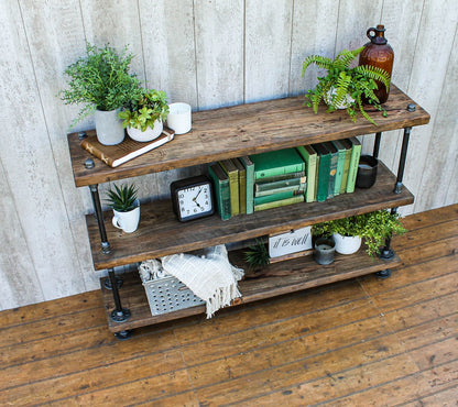 Steampunk book shelf, Industrial bookcase, Wooden Book Case, Wooden Book Shelf, Rustic book shelf, Steampunk tier stand, Pipe bookcase.