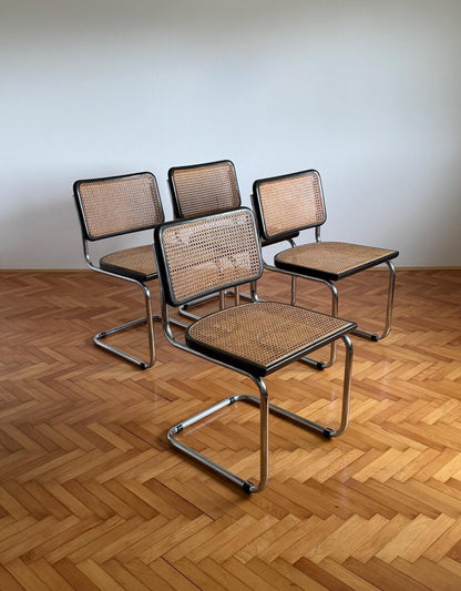 1 of 4 Vintage Cesca B32 Cantilaver Dining Chairs by Marcel Breuer for Thonet / Mid Century Rattan Cane Chair / Italy / 1970s