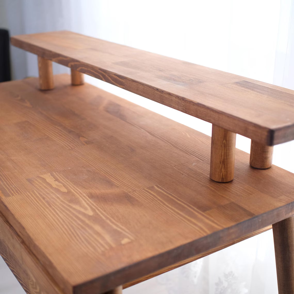Solid Pine Wood Desk, Modern Minimalist Monitor Stand, Sustainable Home Office Furniture