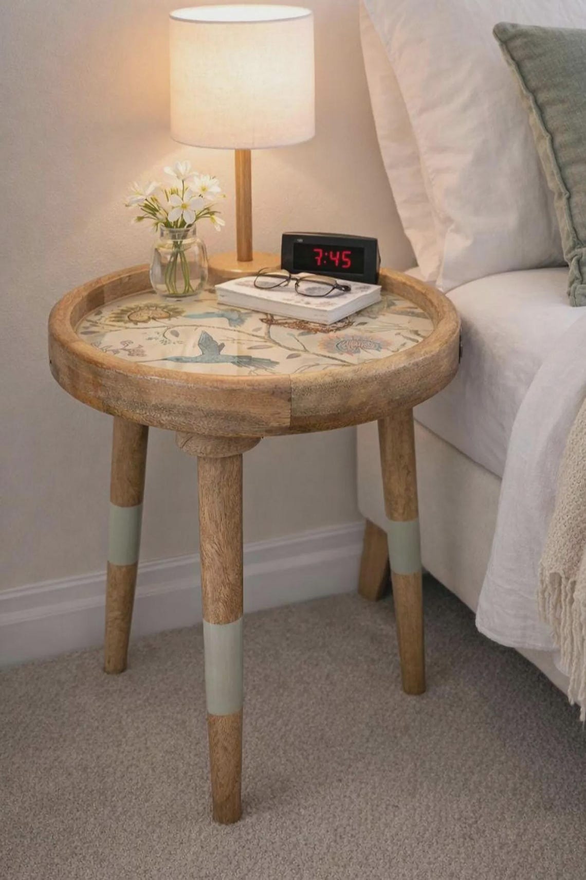 Handcrafted Mango Wood Side Tables: Boho Living Room Furniture Hummingbirds