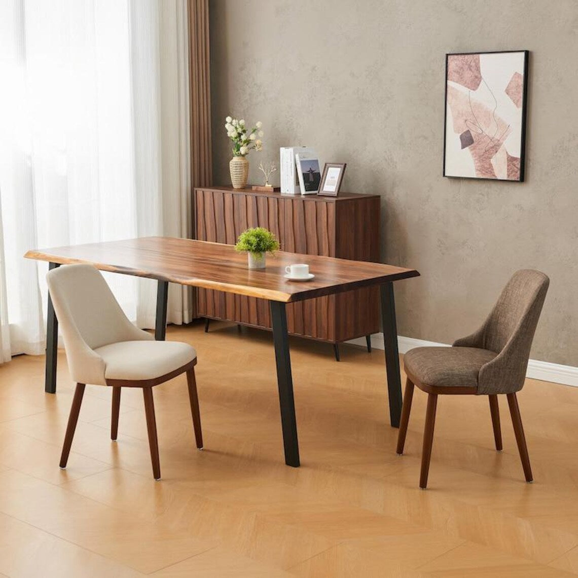 Modern Upholstered Dining Chair (Set of 2) - Cream
