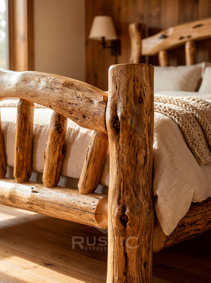 Cedar Log Bed | Rustic Cedar Bed, Solid Wood Bed Frame, Custom Log Bed, Handcrafted Furniture, Cabin furniture, Cabin Bed.