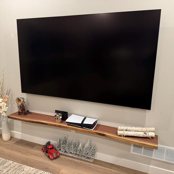 Walnut Live Edge Floating Shelf: Handcrafted Solid Wood Design