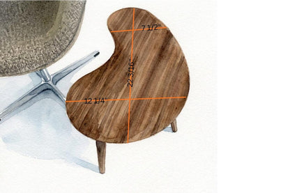 Handmade Walnut Kidney Bean Side Table - Mid-Century Modern Table