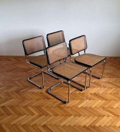 1 of 4 Vintage Cesca B32 Cantilaver Dining Chairs by Marcel Breuer for Thonet / Mid Century Rattan Cane Chair / Italy / 1970s