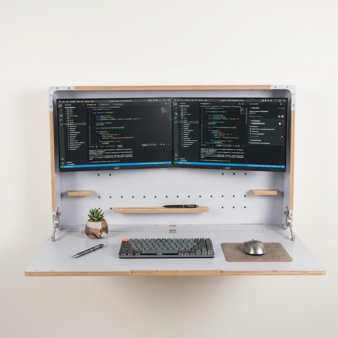 Murphy Dual Monitor Desk – Wall Mounted Fold Down Workstation for Home Office