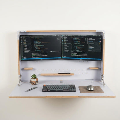 Murphy Dual Monitor Desk – Wall Mounted Fold Down Workstation for Home Office