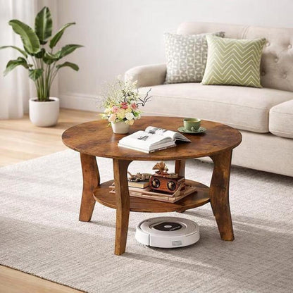 Rustic Round Coffee Table | 2 Tier Wood Living Room Table