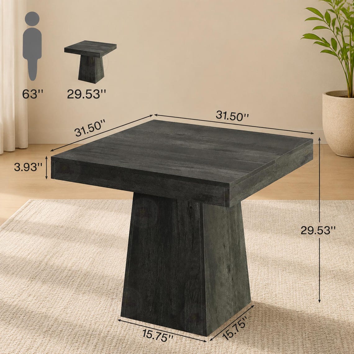Square Dining Table, Rustic Grey Farmhouse Style, Seats 4 People