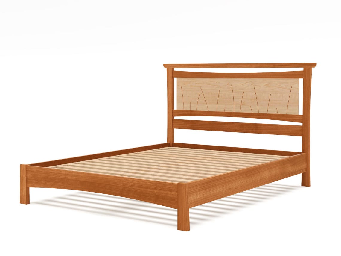 Solid Wood Platform Bed with Slatted Headboard - Coastal "Seaside Bed"