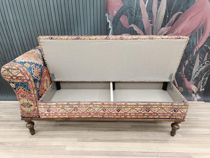 Oriental Motif Chaise Lounge Bed | Orange Blue Classic Settee