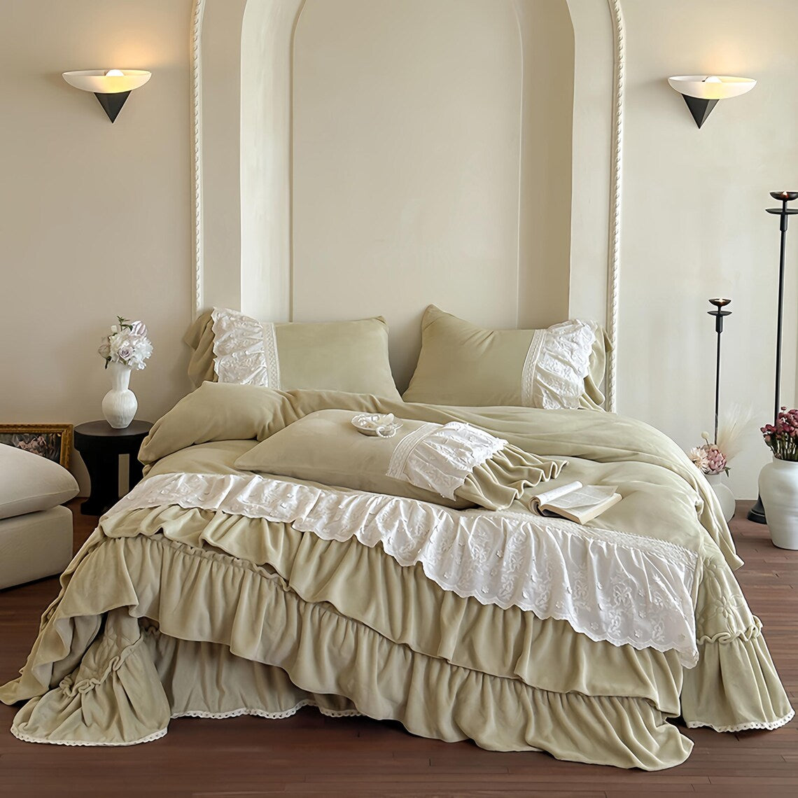 Retro French Fleece Bed Sheet, Luxury Bedroom Decor