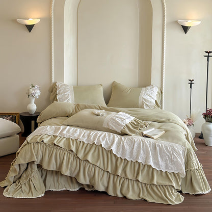 Retro French Fleece Bed Sheet, Luxury Bedroom Decor