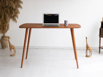 Rounded Oval Office Desk Table, Minimalist Walnut Wood Home Desk, Small Standing Desk, Mid Century Modern Writing Desk
