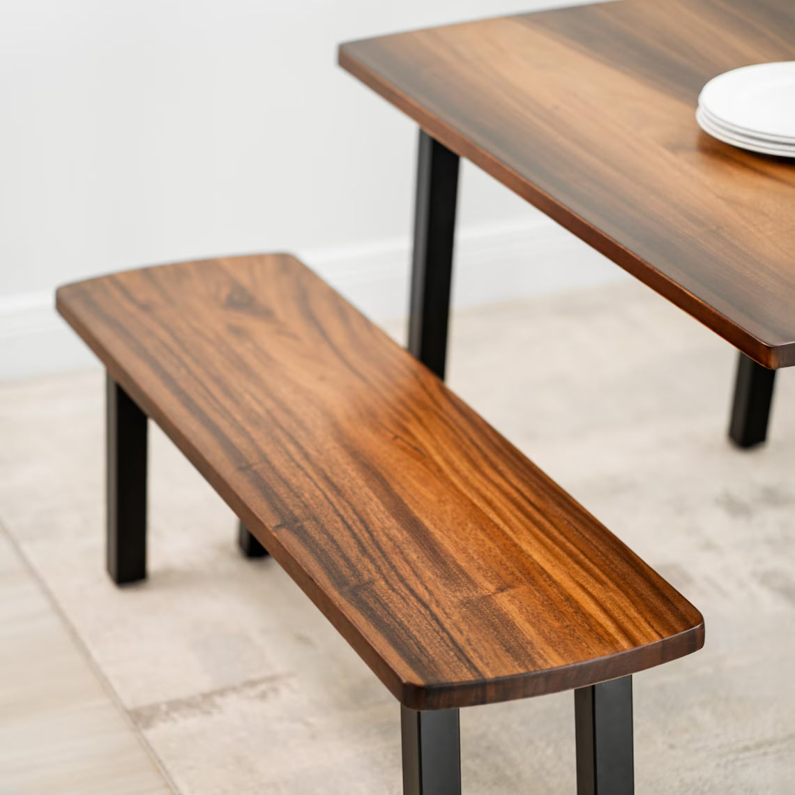 Solid Wood Dining Table with Bench Option – Handmade Walnut Kitchen Table | Dinner Table for 4 or 6
