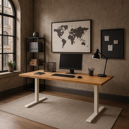 Solid Hardwood Standing Desk – Electric Adjustable Height, Home Office