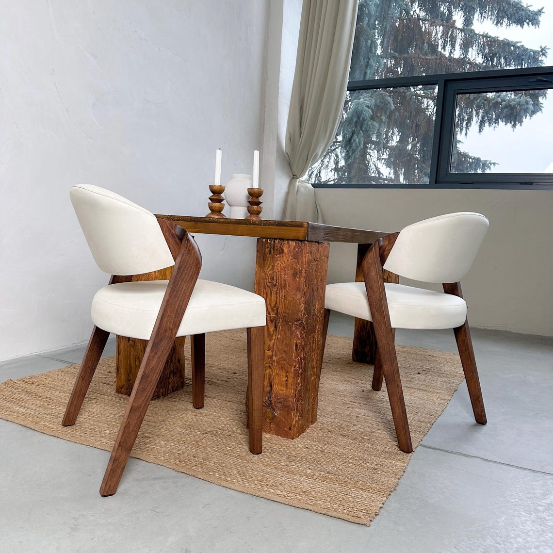 Leather Dining Chairs with Walnut Legs Modern Handmade Furniture for Kitchen Office Gift for Interior Lovers Decor Modern Dining Chairs