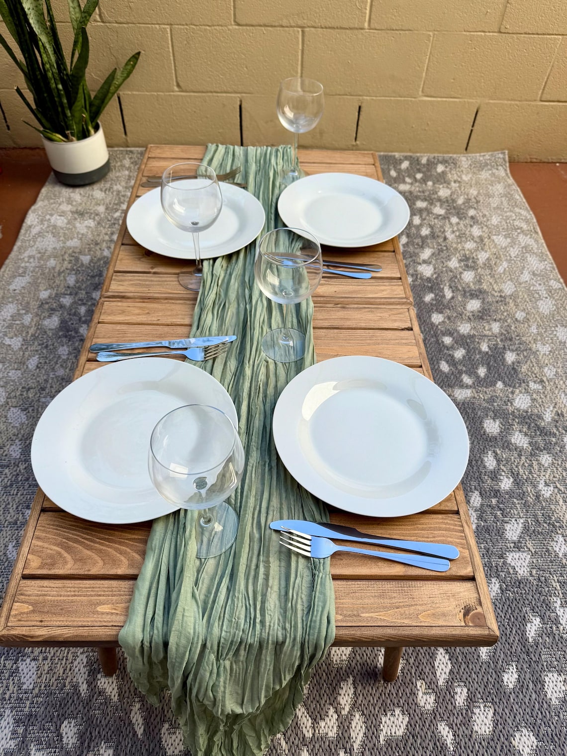 Boho table Low Wooden Floor Table, Rustic Portable Picnic Table for Outdoor Dining, Camping, Weddings & Events