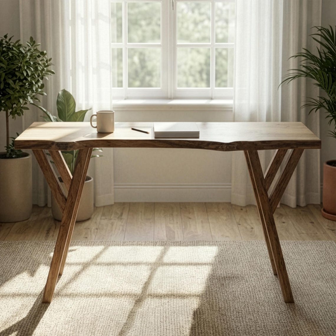 Live Edge Walnut Office Desk Mid Century Modern Writing Desk Home Office Furniture
