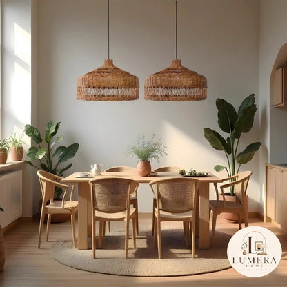 Natural Rattan Pendant Light with Round Wicker Shade