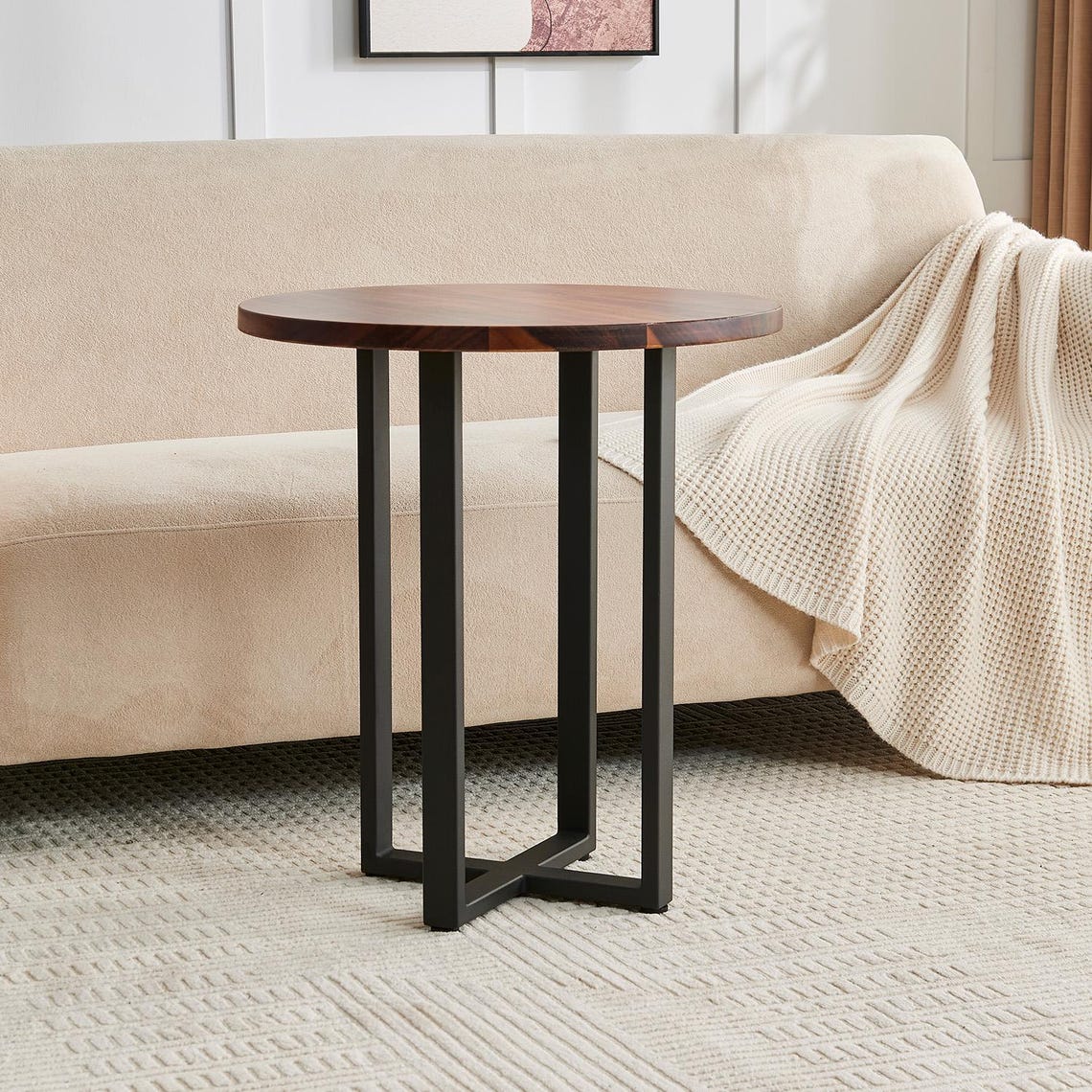 South American Walnut Round End Table: Modern Accent Table