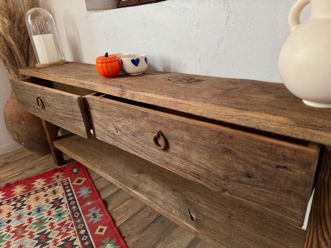 Reclaimed Oak Wood Narrow Console Table: Rustic Entryway Furniture