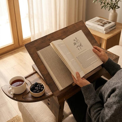 Lap Desk, Adjustable Wooden with Drawers, Portable Bed Reading Table, Ergonomic Laptop Stand, Wood