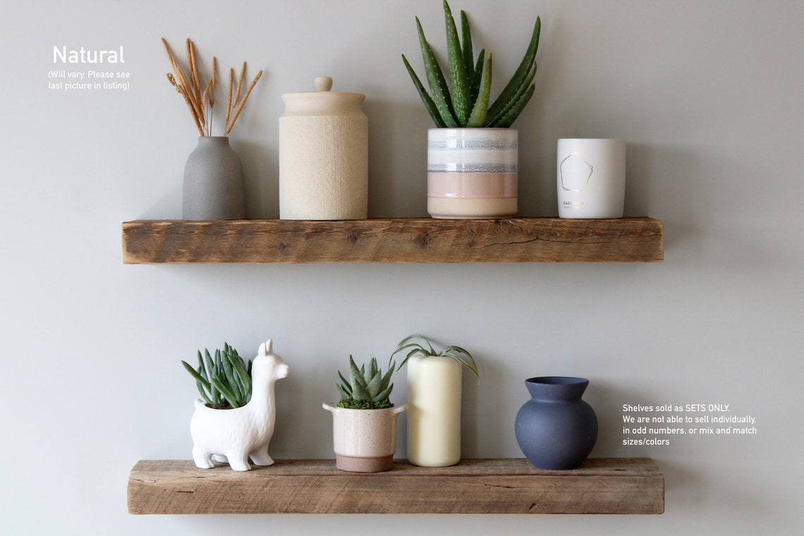 Reclaimed Barn Wood Accent Floating Shelves | 2" Barn Plank | Amish Handcrafted | Set of 2
