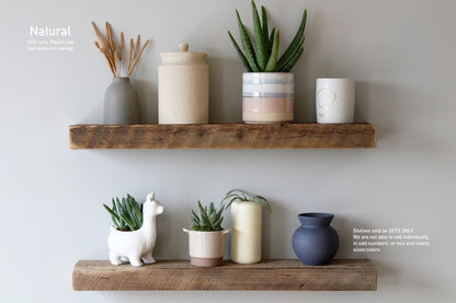 Reclaimed Barn Wood Accent Floating Shelves | 2" Barn Plank | Amish Handcrafted | Set of 2