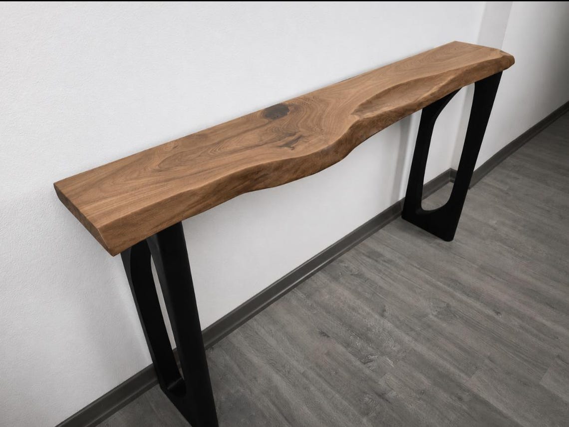 Solid Wood Narrow Console Table, Metal Leg Table, Handmade Furniture, Entryway Hall Table,Live Edge Table (Thichkness 1.6 inch- 4 cm)