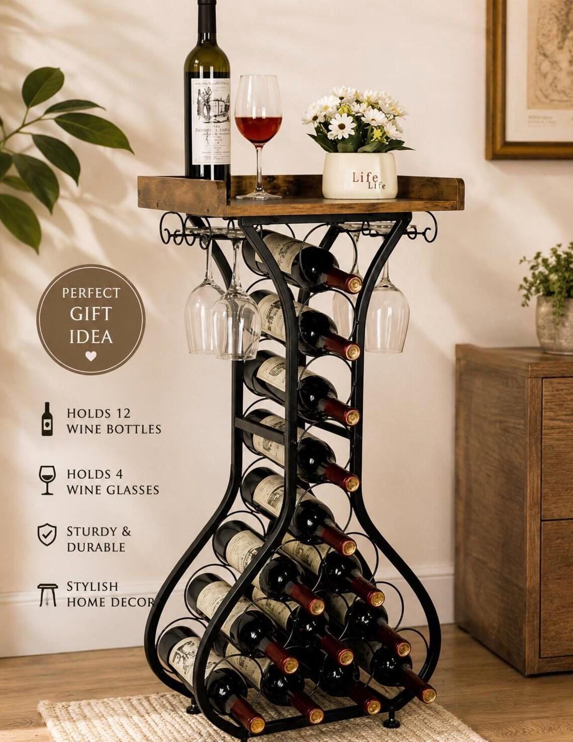 Freestanding Wine Rack Bar Table, Liquor Cabinet with Glass Holder