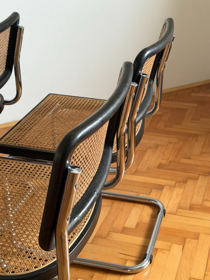 1 of 4 Vintage Cesca B32 Cantilaver Dining Chairs by Marcel Breuer for Thonet / Mid Century Rattan Cane Chair / Italy / 1970s