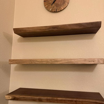 Walnut Live Edge Floating Shelf: Handcrafted Solid Wood Design