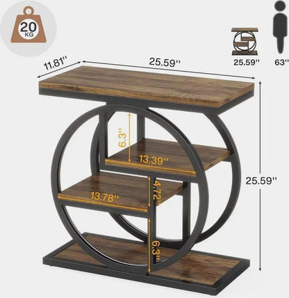 4 Tier Narrow End Table | Rustic Side Table with Storage Shelves