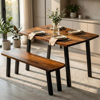 Solid Wood Dining Table with Bench Option – Handmade Walnut Kitchen Table | Dinner Table for 4 or 6