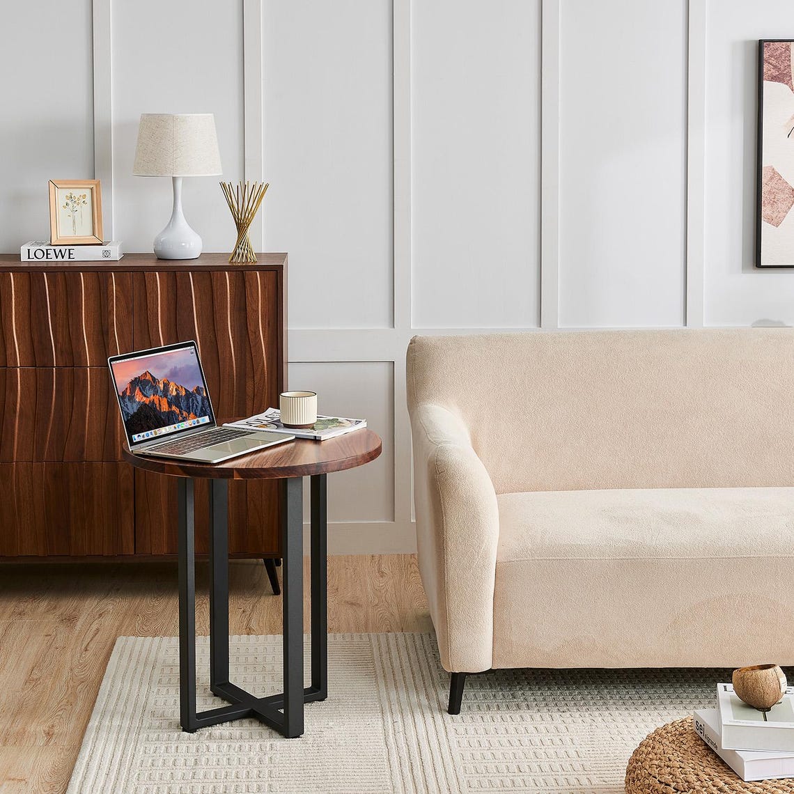 South American Walnut Round End Table: Modern Accent Table