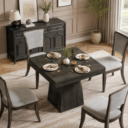 Square Dining Table, Rustic Grey Farmhouse Style, Seats 4 People