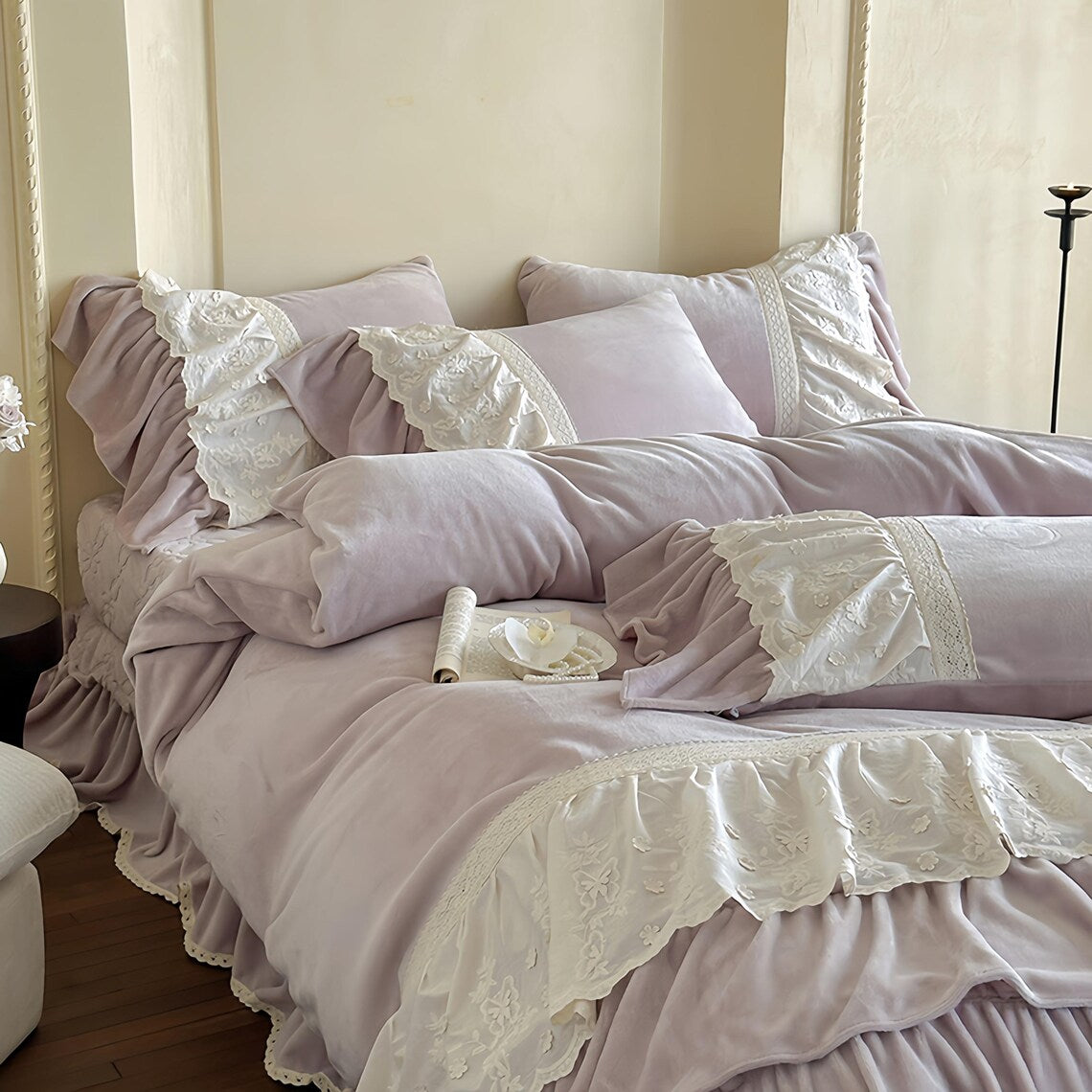 Retro French Fleece Bed Sheet, Luxury Bedroom Decor