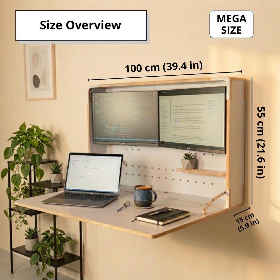 Murphy Dual Monitor Desk – Wall Mounted Fold Down Workstation for Home Office