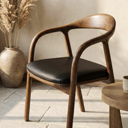 Walnut Dining Chairs Black Leather Cushion Mid Century Modern Office & Living Room Seating