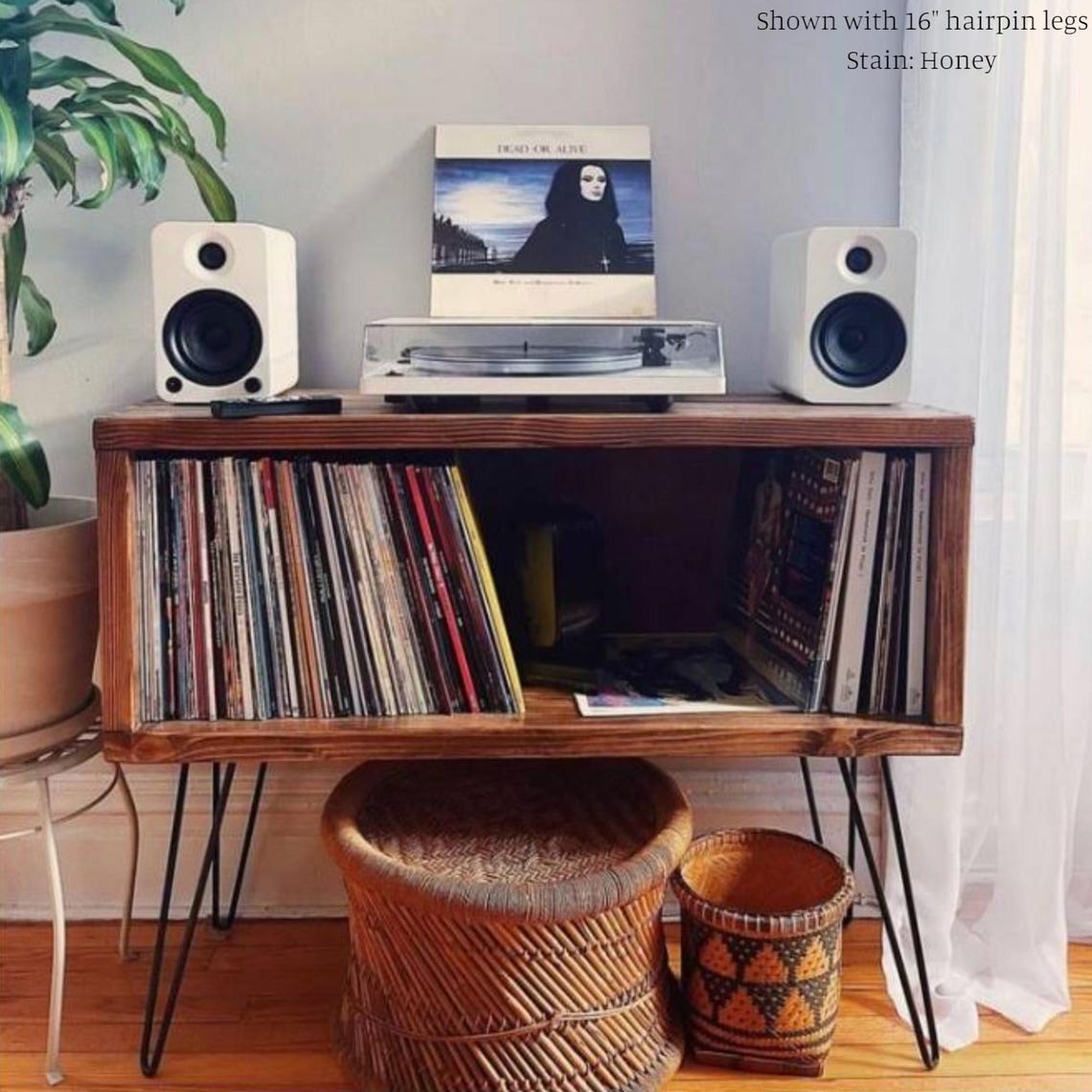 Record Player Stand with Vinyl Storage, Handmade in USA