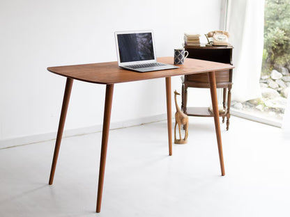 Rounded Oval Office Desk Table, Minimalist Walnut Wood Home Desk, Small Standing Desk, Mid Century Modern Writing Desk