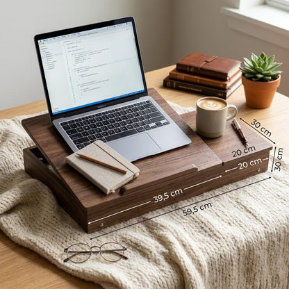 Lap Desk, Adjustable Wooden with Drawers, Portable Bed Reading Table, Ergonomic Laptop Stand, Wood